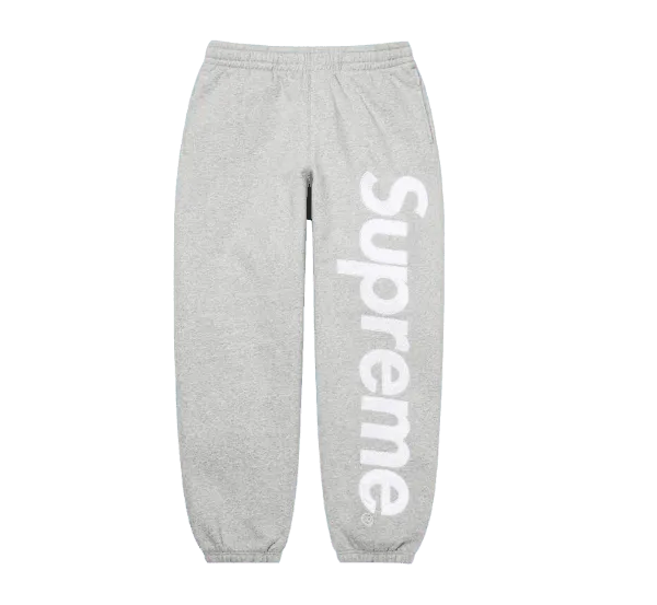 Grey Satin Applique Supreme Sweatpants Supreme Satin Logo Sweatpant Heather Grey 1